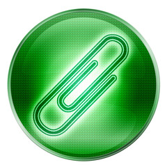 Paper clip icon green, isolated on white background.
