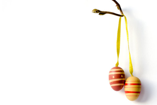 Branch with wooden Easter eggs