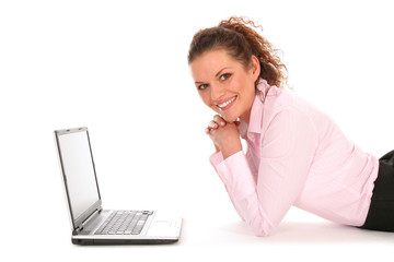 Woman lying down with laptop