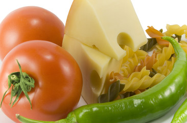 vegetables, cheese and pasta
