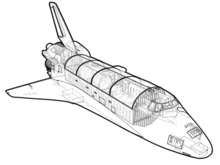Naklejka premium A technical illustration of a space shuttle.