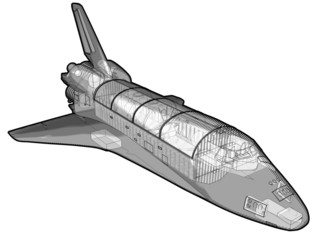 A technical illustration of a space shuttle. © Spooky2006