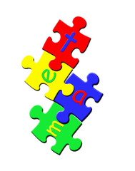 The word team in letters connected in a colorful puzzle
