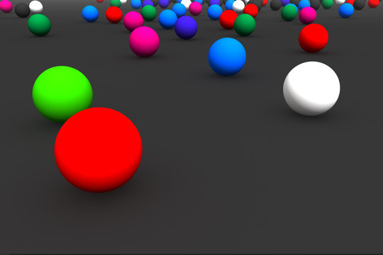 3D colored balls followed by others against black background