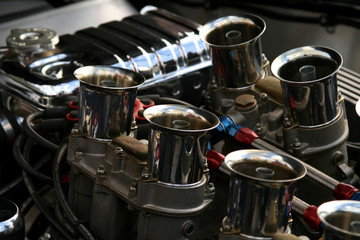 chrome engine on classic american muscle car