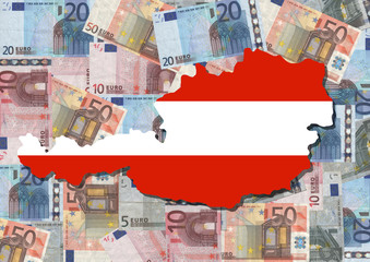 Map and flag of Austria with euros