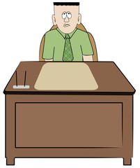 frustrated overworked business man sitting at his desk