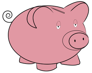 pink piggy bank with tired expression 
