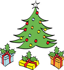 Christmas Tree and gifts cartoon