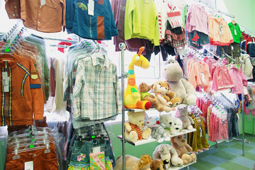 children's clothes and toys in a shop