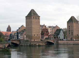 Medieval fortifications in a typical European village of Alsace