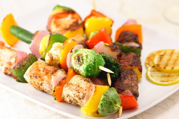 three meat shish kabobs