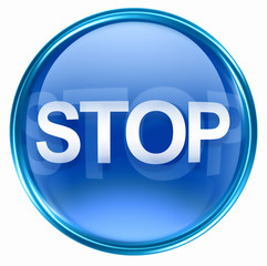 Stop icon blue, isolated on white background.