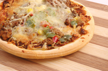 hot delicious pizza close up or micro