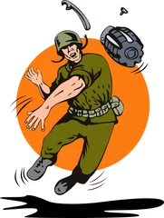 Wall murals Military Soldier throwing a grenade in front