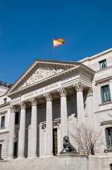 Fototapeta na wymiar Facade of 'Congreso de los diputados' building, Madrid