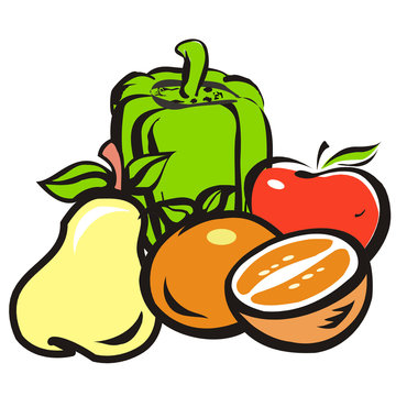 colorful fruits and vegetables still life clip art preview