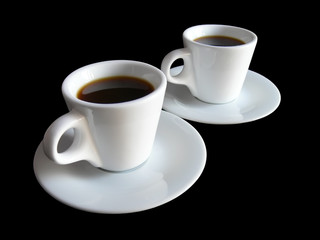 Two cups of coffee on black