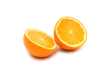 Two half-cut oranges isolated on white background