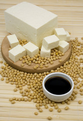 Tofu cheese, soybeans and soy sauce