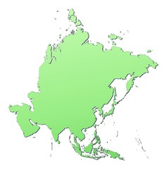 Asia map filled with light green gradient