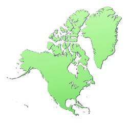 North America map filled with light green gradient