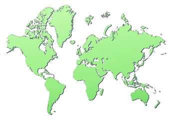 World map filled with light green gradient