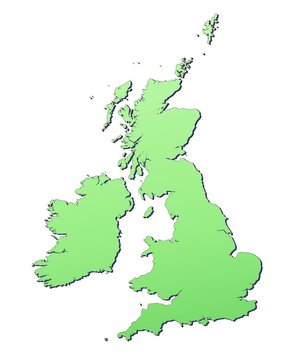 Great Britain map filled with light green gradient