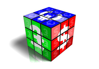 Puzzle cube with money symbols