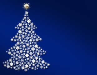 Snowflake Christmas tree on night blue background