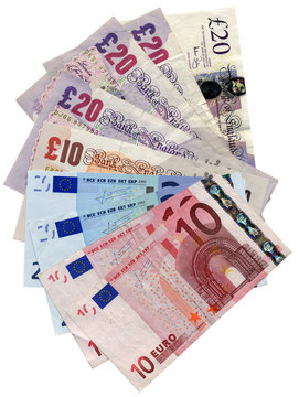 Euros Pounds money banknotes