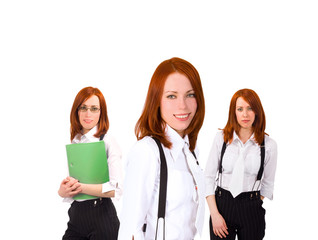 three expressions of a businesswoman - busy, happy and serious