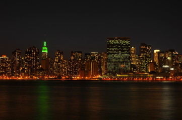 Night view of New York City on St. Patrick's Day