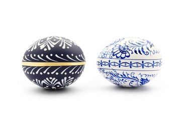 Two blue easter eggs isolated on white