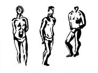 Fototapeta na wymiar Three standing men silhouettes