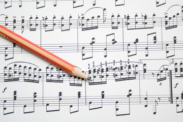 modern musical notes and pencil background