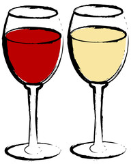 red and white wine in wine glasses
