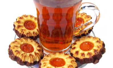 Cookies  and tea on a white background