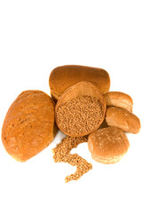 Loaves, Rolls and a basket with an overflowing river of wheat