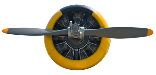 Vintage Radial Engine & Prop isolated on white