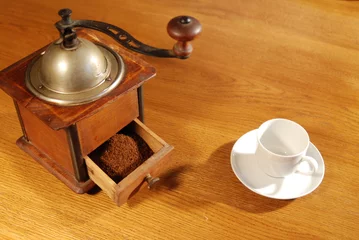 Fotobehang Koffiebar koffiemolen en kopje