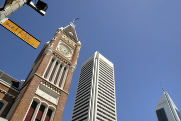 Fototapeta na wymiar View at the financial district of midtown Perth in Australia