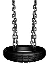 3D render of a  swing with a tire for a seat
