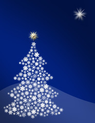 Snowflake tree on night blue background