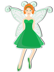 Fototapeta na wymiar Female Fairy in flight wearing green dress