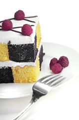 Checkerboard Cake with Raspberries