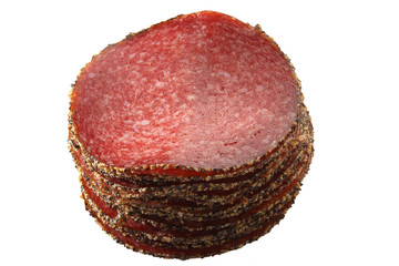 german pepper salami sausage isolated, clipping path