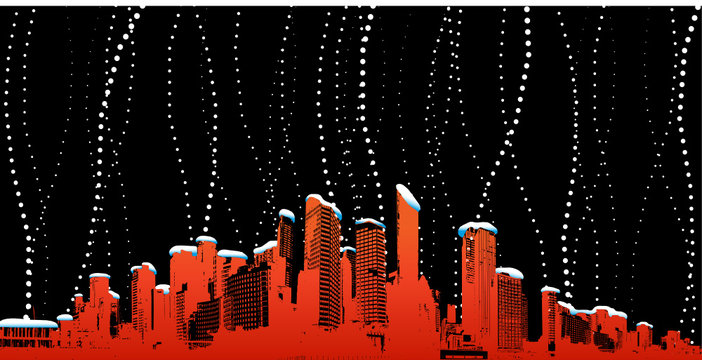 City with snofall. Vector art