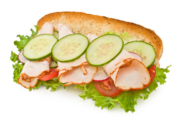 Toasted turkey breast sandwich isolated on white