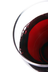 Glass of red wine view from above